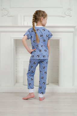 Пижама детская из футболки и брюк из кулирки Коровы голубой - Амадэль фото 8