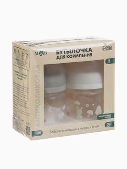 Бутылочка для кормления M&B, ШГ Ø50 мм, +0мес., 120 мл., набор 2 шт. в кор.