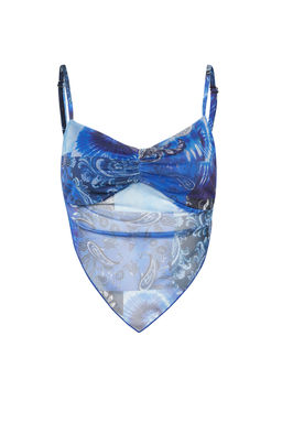 Trendyolmilla Ekru Bask?l? S?rt? Capraz Ask?l? Asimetrik Etek Uclu Tul Orme Bluz TWOSS23BZ00566 фото 13