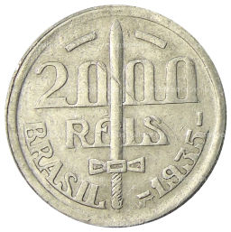 Монета 2000 рейс 1935 года Бразилия