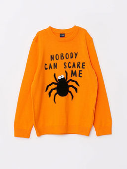 Bisiklet Yaka Bask?l? Uzun Kollu Erkek ?ocuk Triko Kazak