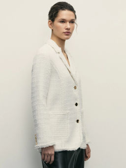 Однобортный жакет с бахромой из твида / Zarina фото 4