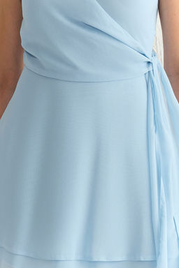 TRENDYOLMILLA Ac?k Mavi Astarl? Sifon Dokuma K?sa S?k Elbise TPRSS25EL00007  фото 4