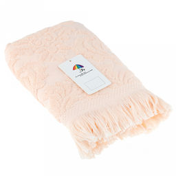 Полотенце махровое "Вензель" 50х90см, хлопок 100%, с бахромой, персиковый (Китай)