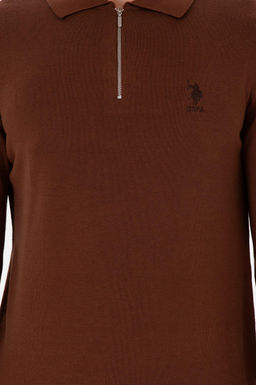 Erkek Slim Fit Yarm Fermuarl Kahverengi Basic Kazak - U.s. polo assn фото 6