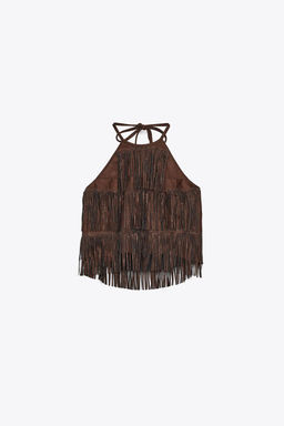 SPARKLY FAUX SUEDE EFFECT FRINGED TOP - Zara фото 8