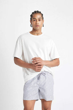 Короткие шорты для плавания на сетчатой подкладке с рисунком - Defacto фото 3