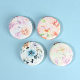 Цена за 2 шт. Зеркало складное Цветочки, d=7.5 см, с увеличением, искусственная кожа, рисунок МИКС - Qf фото 6