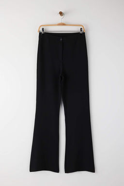 Siyah Flare Ispanyol Paca Bootcut Dokuma Pantolon TOFAW19BB0581
