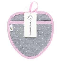 Прихватка с запахом 20х20см Горошек на льне, форма Клубника, рогожка 171г/м2, хлопок 100%, наполнитель - ватин 280г/м2, на пластмассовом подвесе, Домашняя мода (Россия)