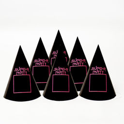 Цена за 10 шт. Колпак праздничный бумажный Super party, цвет чёрный