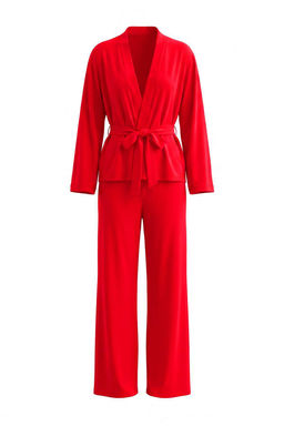 K_rm_z_ Ku_akl_ Kruvaze Yaka _rme Pijama Tak_m_ THMAW27PT00006