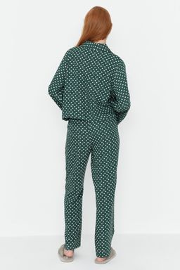 Yesil Kalpli Baglama Detayl? Viskon Dokuma Pijama Tak?m? THMAW22PT0300