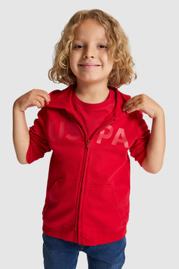Erkek _ocuk K_rm_z_ Kap__onlu Fermuarl_ Basic Sweatshirt