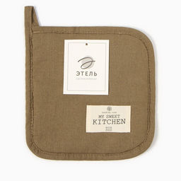Прихватка Этель ECO, цв. оливковый, 19х19 см, 70% хл, 30% лён, ватин 250 г/м2  фото 5