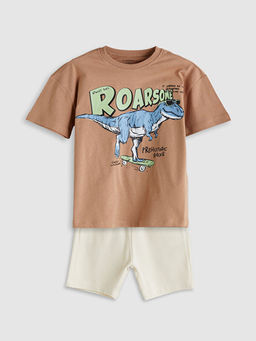 Dinozor Bask?l? Erkek ?ocuk Ti??rt ve ?ort 2li