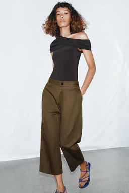 PANTAL?N CROPPED PINZAS ZW COLLECTION / Khaki