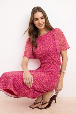 Fusya Animal Desenli A Kesim Melek Kol Astarl? Sifon Ucus Ucus Dokuma Midi Elbise TWOSS23EL01372 - Trendyolmilla фото 18