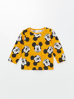 Bisiklet Yaka Uzun Kollu Mickey Mouse Bask?l? Erkek Bebek Pijama ?st