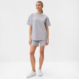 Костюм спортивный женский: футболка, шорты, MINAKU: SPORTY & STYLISH, светло-серый, размер 42