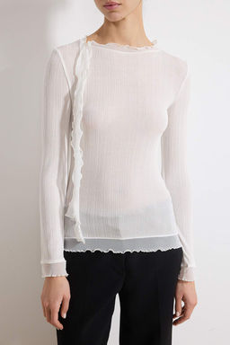 Ekru Transparan Fitted/Vucuda Oturan Uzun Kollu Volanl?/F?rf?rl? Dokulu Orme Bluz TWOSS26BZ00201 - Trendyolmilla фото 3