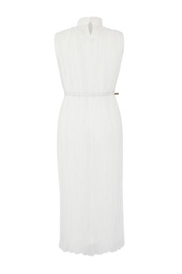 TRENDYOLMILLA Bordo Kemerli Duz Kesim Piliseli Midi Astarl? Sifon Dokuma Elbise TWOSS25EL00118  фото 24