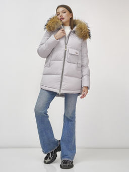 Куртка Бренд Visdeer ПРЕМИУМ КЛАССА зимняя с мехом ЕНОТА, светло-серого цвета  фото 13