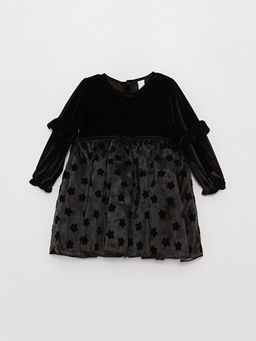 Bisiklet Yaka Uzun Kollu Kadife K?z Bebek Elbise