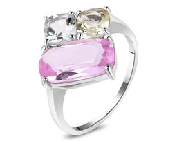 Кольцо, зеленый аметист , лимонный топаз , морганит, Ралинда