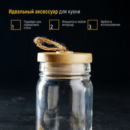 Банка стеклянная для хранения сыпучих продуктов «Эко», 250 мл, 6,5×12 см, с бамбуковой крышкой