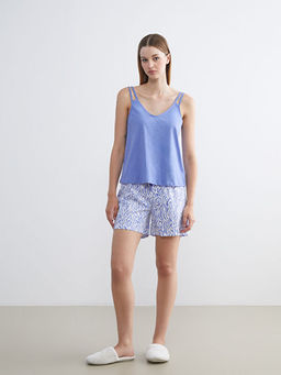 V Yaka Desenli Ask?l? Kad?n ?ortlu Pijama Tak?m?