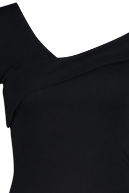Siyah Pamuklu Esnek Volanl? Fitted/Vucuda Oturan Crop Orme Bluz TWOAW24BZ00161