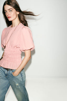 SMOCKED PUFF SLEEVE TOP - Zara фото 5