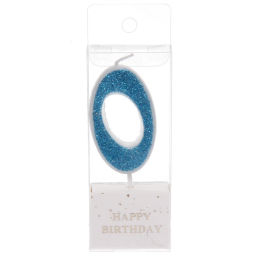 Цена за 10 шт. Свеча для торта Цифра Иллюзия "0" 9.5 см, голубой