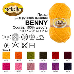 Пряжа ADELIA BENNY 100% шерсть 5 шт. х 100 г 96 м  5 м