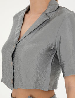 Gri Regular Fit Crop Top K_sa Kollu G_mlek - Pierre cardin фото 7