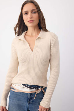 Wardrobe Essentials Kahverengi Premium IplikPolo Yaka Fitilli Triko Kazak | TWOAW26KZ00077 - Trendyolmilla фото 15