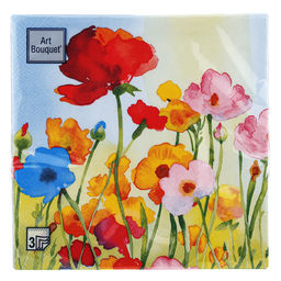 Салфетки бумажные Art Bouquet 33х33см, 3-х слойные, 20 штук в упаковке, 100% целлюлоза, Весенние цветы (Россия)