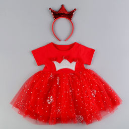 Карнавальный костюм «Новогодняя принцесса», рост 98 см, ободок, платье с короной, красный