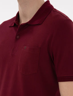 Bordo Regular Fit %100 Pamuk Polo Yaka Basic Ti__rt
