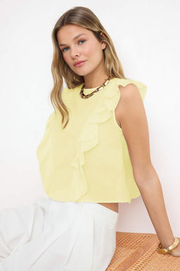 Sar? F?rf?r Detayl? Crop Boy Yar? Transparan Dokuma Bluz TWOSS26BZ00403