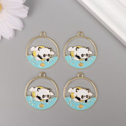 Цена за 4 шт. Декор для творчества металл, эмаль «Пандочка в море», 2.8×2.5 см