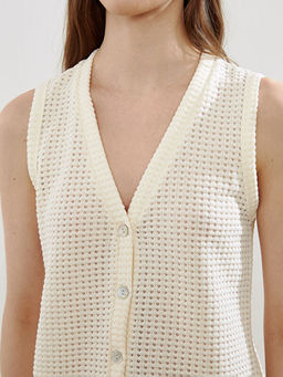 V Yaka Kendinden Desenli Kad?n Yelek