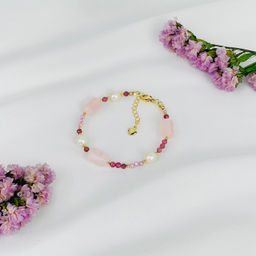 Браслет из Розового кварца, Турмалина и Жемчуга 17 см +