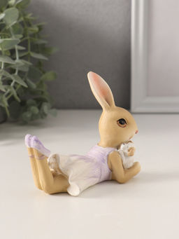 Фигурка полистоун Зайка в сиреневом сарафане с щеночком, 10?5.5?9 см