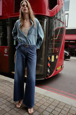 MID-WAIST BELTED WIDE-LEG JEANS