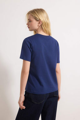 Lacivert-Gri Melanj-Ekru Cizgili 3lu Paket Basic Bisiklet Yaka Orme T-Shirt TWOSS20TS0146