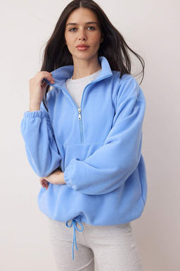 Ac?k Mavi Fermuarl? Dik Yaka Polar Regular/Normal Kesim Orme Sweatshirt TWOAW21SW0758