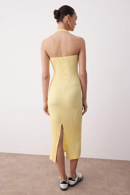 Sar? Dokulu Boyundan Gecmeli Bodycone/Vucuda Oturan Esnek Maxi Orme Elbise TWOSS25EL00900 - Trendyolmilla фото 4