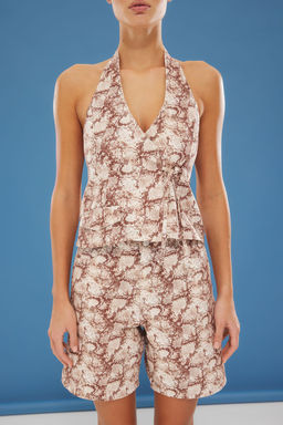 Trendyolmilla Cok Renkli Y?lan Desenli Crop Dokuma Bluz TWOSS25BZ00099